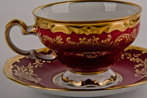 Набор чайных пар 210 мл 6 шт  Weimar Porzellan "Ювел /Красный с золотым узором" / 021037