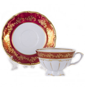 Набор чайных пар 200 мл 6 шт  Bavarian Porcelain "Мария-Тереза /Барокко Красный" / 133757
