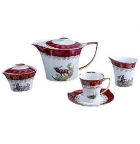 Чайный сервиз на 6 персон 15 предметов  Royal Czech Porcelain "Хаппа /Охота красная" / 203468