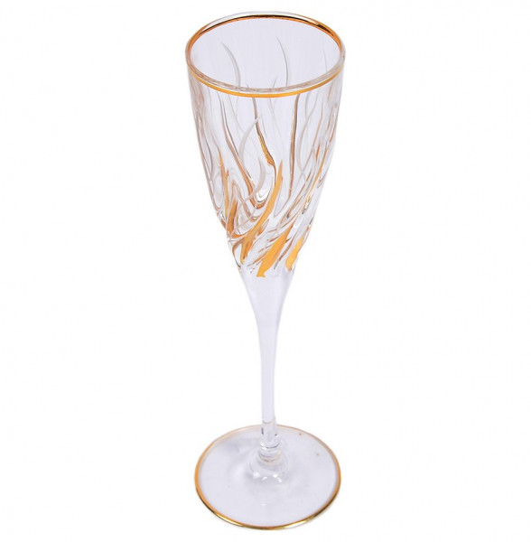 Бокалы для шампанского 120 мл 6 шт  RCR Cristalleria Italiana SpA &quot;Трикс /Янтарное дно /Отводка золото /390&quot; / 149009