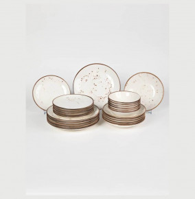 Набор тарелок 24 предмета на 6 персон кремовый  O.M.S. Collection "TULU /Реактив с вкраплениями /с коричневым ободком" / 290760