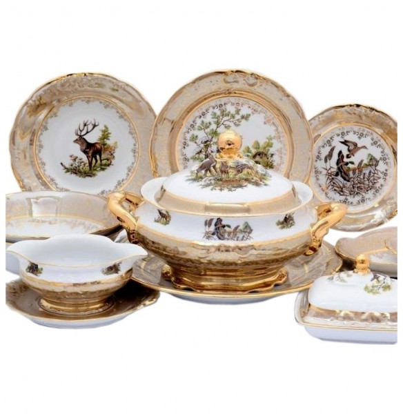 Набор тарелок 22,5 см 6 шт глубокие  Sterne porcelan &quot;Фредерика /Охота бежевая&quot; / 161863