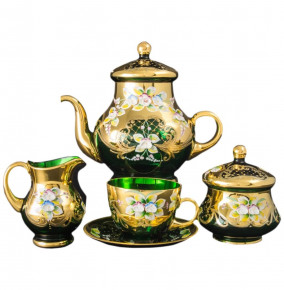 Чайный сервиз на 6 персон 15 предметов  Bohemia "Лепка зелёная" / 038831