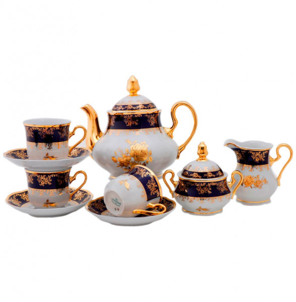 Чайный сервиз на 6 персон 15 предметов (200 мл)  Leander &quot;Мэри-Энн /Золотая роза /Кобальт&quot; / 078257