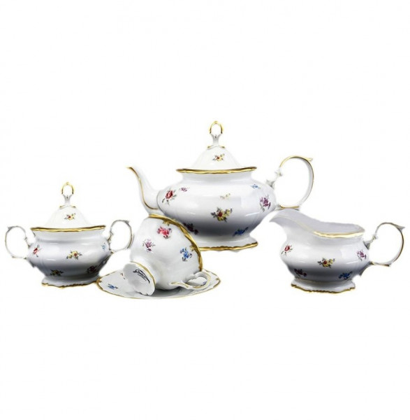 Чайный сервиз на 6 персон 15 предметов  Chodov &quot;Корона /Мелкие цветы /Матовое золото&quot; / 148381