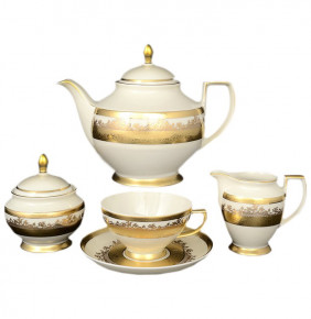 Чайный сервиз на 6 персон 15 предметов  Falkenporzellan "Констанц /Cream Gold 9320 /Золотая лента" / 159909