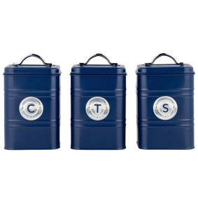 Набор банок для сыпучих продуктов 18 см 3 шт 1,45 л синие  Maxwell & Williams "Grantham" (подарочная упаковка) / 335213