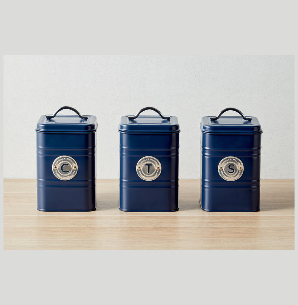 Набор банок для сыпучих продуктов 18 см 3 шт 1,45 л синие  Maxwell &amp; Williams &quot;Grantham&quot; (подарочная упаковка) / 335213