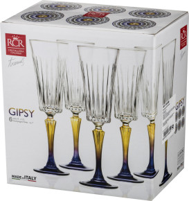 Бокалы для шампанского 210 мл 6 шт  RCR Cristalleria Italiana SpA "Джипси /цветная ножка" / 117072