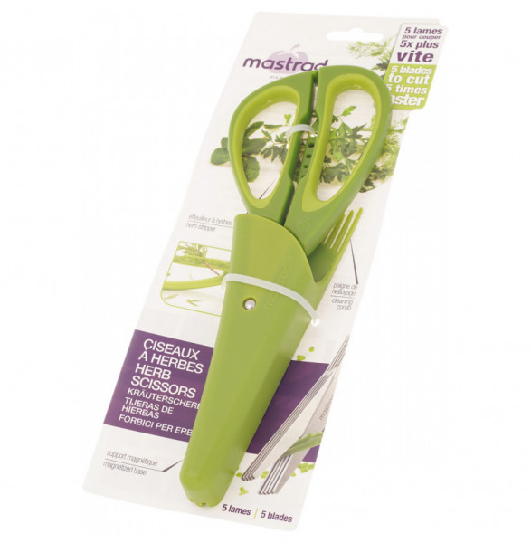 Ножницы для зелени с 5 лезвиями кисточкой для чистки на магнитном держателе зелёные &quot;Mastrad&quot; / 223141