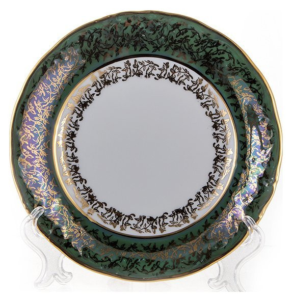 Набор тарелок 19 см 6 шт  МаМ декор &quot;Фредерика /Золотые листики на зелёном&quot; / 001894