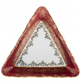Салатник 16 см треугольный  Royal Czech Porcelain "Хаппа /Красная /Золотые листики" / 203397