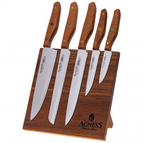 Набор кухонных ножей 6 предметов /деревянная подставка с магнитом "Agness" / 195933