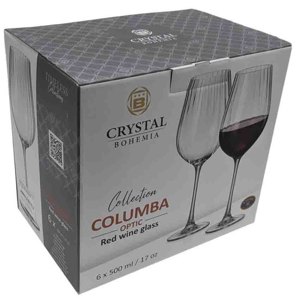 Бокалы для красного вина 500 мл 6 шт  Crystalite Bohemia &quot;Columba /Колумба /Оптика /Отводка золото&quot; / 336700