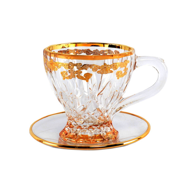 Набор чайных пар 6 шт  RCR Cristalleria Italiana SpA &quot;Timon /Опера золото&quot; янтарное дно / 146666