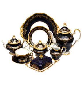 Чайный сервиз на 6 персон 31 предмет  Weimar Porzellan "Ювел /Синий с золотым узором" / 002217