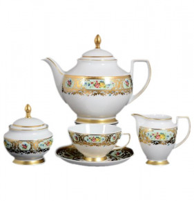 Чайный сервиз на 6 персон 15 предметов  Falkenporzellan "Вена /Розочки на голубом /с золотом" / 119289