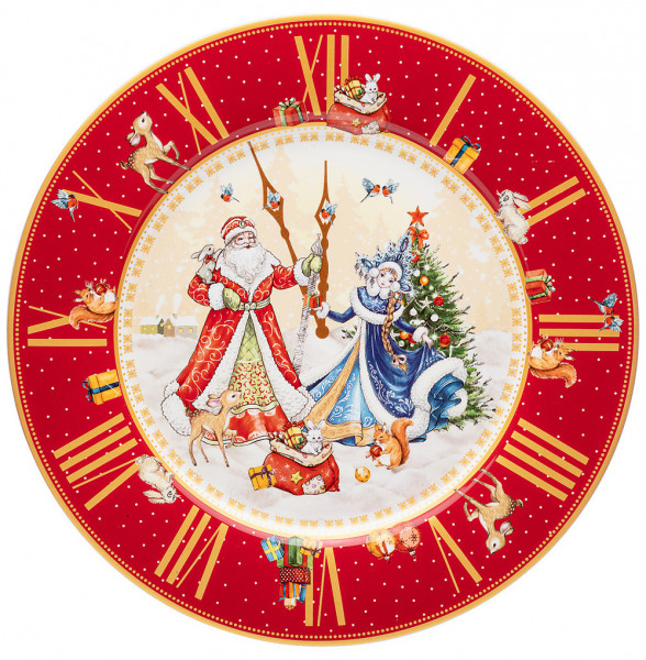 Тарелка 26 см красная  LEFARD &quot;С Новым годом! /Часы /Дед Мороз и Снегурочка&quot; / 254417