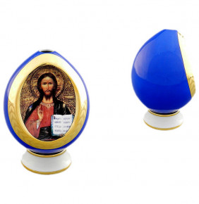 Яйцо-подсвечник 11,5 х 9 см на подставке пасхальное выпуклое  Leander "Спаситель" синее / 162353