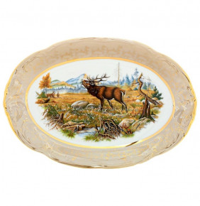 Блюдо 33 см овальное  Sterne porcelan "Фредерика /Охота бежевая" / 128789