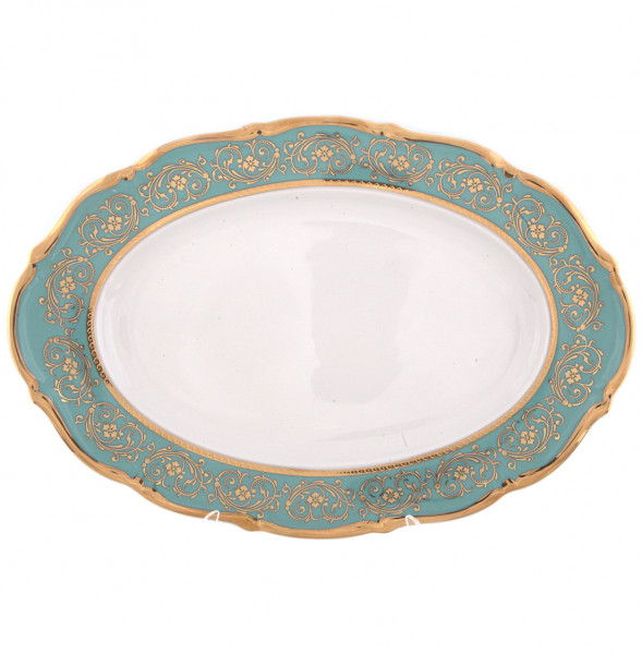 Блюдо 38 см овальное  Bavarian Porcelain &quot;Мария-Тереза /Цветочная роспись /Бирюза&quot; / 277832