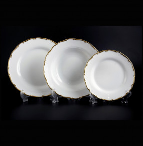 Набор тарелок 18 предметов (19, 23, 25 см)  Bohemia Porcelan Moritz Zdekauer 1810 s.r.o. "Анжелика /Золотая отводка" / 036120