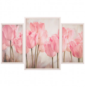 Модульная картина 60 х 90 см  ООО "Лэнд Арт" "Розовые тюльпаны" /рамка жемчуг с окантовкой  / 275202