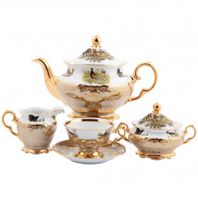 Чайный сервиз на 6 персон 17 предметов  Sterne porcelan "Фредерика /Охота бежевая" / 128797