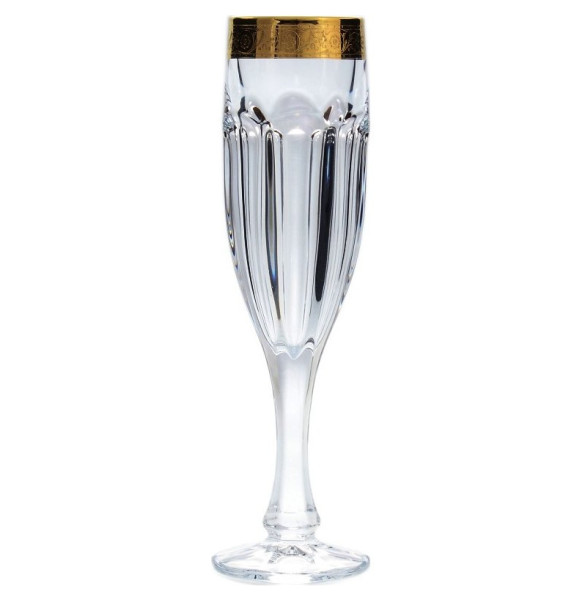Бокалы для шампанского 150 мл 6 шт  Crystalite Bohemia &quot;Сафари /Золотой цветочный кант&quot; V-D / 140062