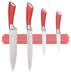 Набор кухонных ножей 5 предметов на магнитном держателе красные "Agness" / 281870
