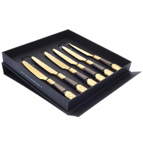 Столовые приборы 6 предметов Десертные ножи  Domus Design "D&D /Квин" цвет коричневый жемчуг с золотом / 230789