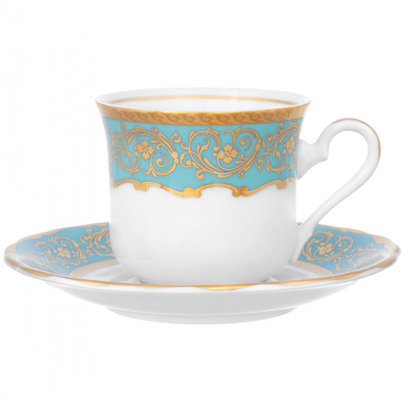 Набор кофейных пар 100 мл 6 шт  Bavarian Porcelain &quot;Мария-Тереза /Цветочная роспись /Бирюза&quot; / 280359