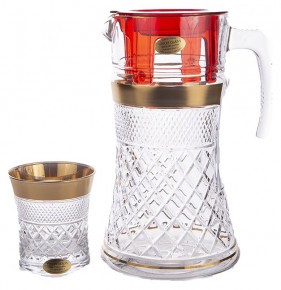 Набор для воды 7 предметов (кувшин с крышкой + 6 стаканов по 240 мл)  UNION GLASS "Каро /Матовое золото" / 159539