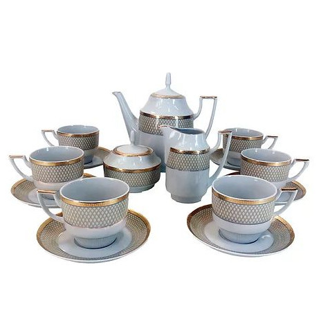 Чайный сервиз на 6 персон 15 предметов  Thun &quot;Луиза /Коричневая сетка&quot; / 232092